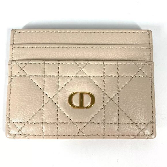 Dior Cannage CARO Business Card Holder Pass Case Card Case Leather Beige - Picture 1 of 11